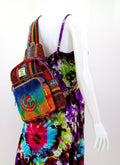 Hemp Moon Mushroom Hand Embroidered Sling Backpack