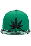 Marijuana Cannabis Leaf Weed Bush Print Snapback: Kelly Green