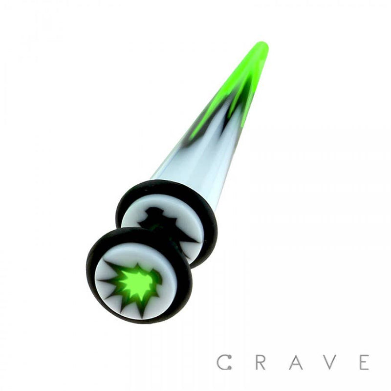 ACRYLIC FAKE TAPER WITH HEMP MARBLE: WHITE EARRINGS
