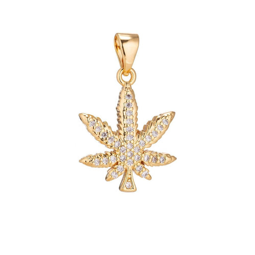 18K Gold Filled Cannabis Leaf  Necklace Pendant Micro Gold