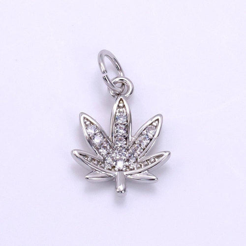 Dainty Gold CZ Micro Cannabis Charm 420 jewelry M-362: Silver