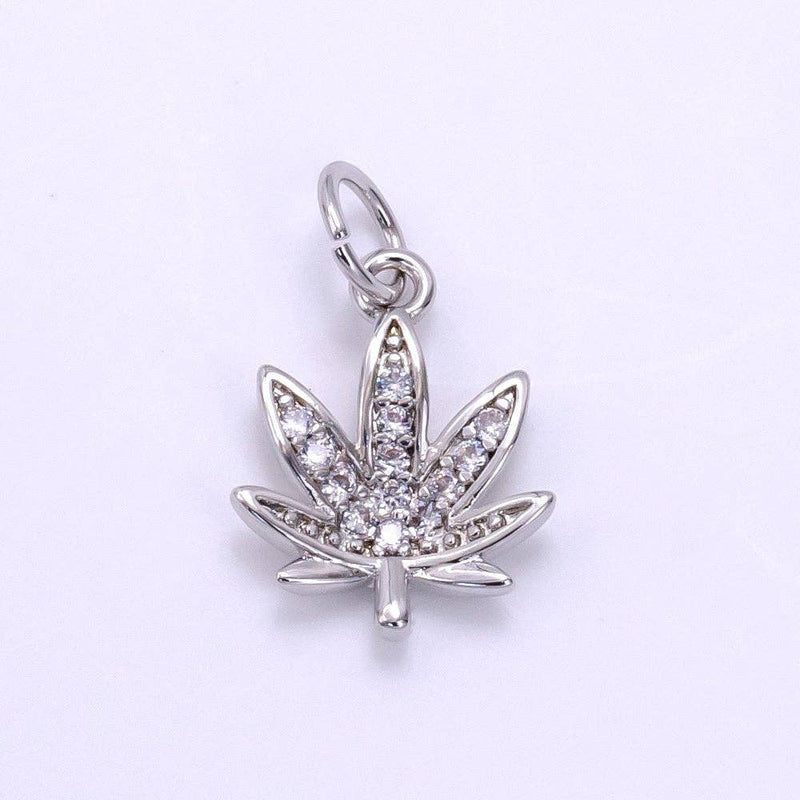 Dainty Gold CZ Micro Cannabis Charm 420 jewelry M-362: Silver