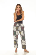 Cotton BW Mushroom  sun moon Patchwork Trouser D575: Medium - Get Hempified Store