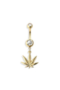 HEMP DANGLE 316L SURGICAL STEEL NAVEL RING: GOLD/CLEAR