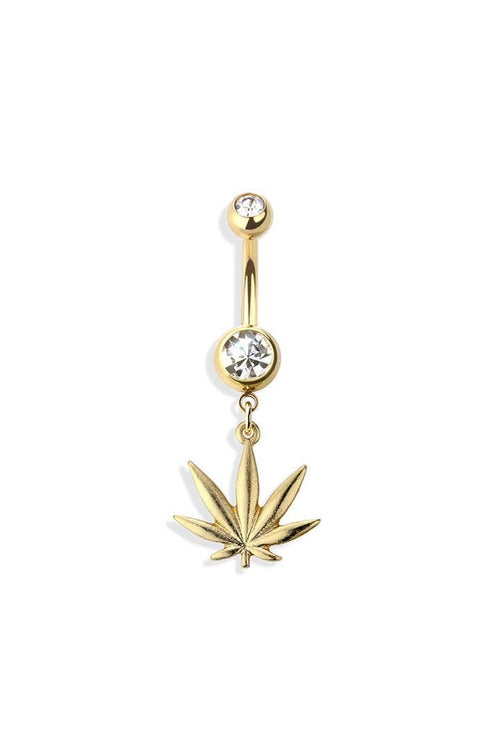 HEMP DANGLE 316L SURGICAL STEEL NAVEL RING: GOLD/CLEAR