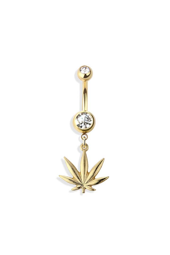 HEMP DANGLE 316L SURGICAL STEEL NAVEL RING: GOLD/CLEAR