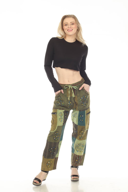 Cotton Patchwork Hand Brush Jungle Yoga Pant D721 : S