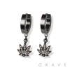 PAIR OF 316L SS EARRINGS W/GEM PAVED HEMP PENDANT: SS / CLEAR-3MM-9MM-