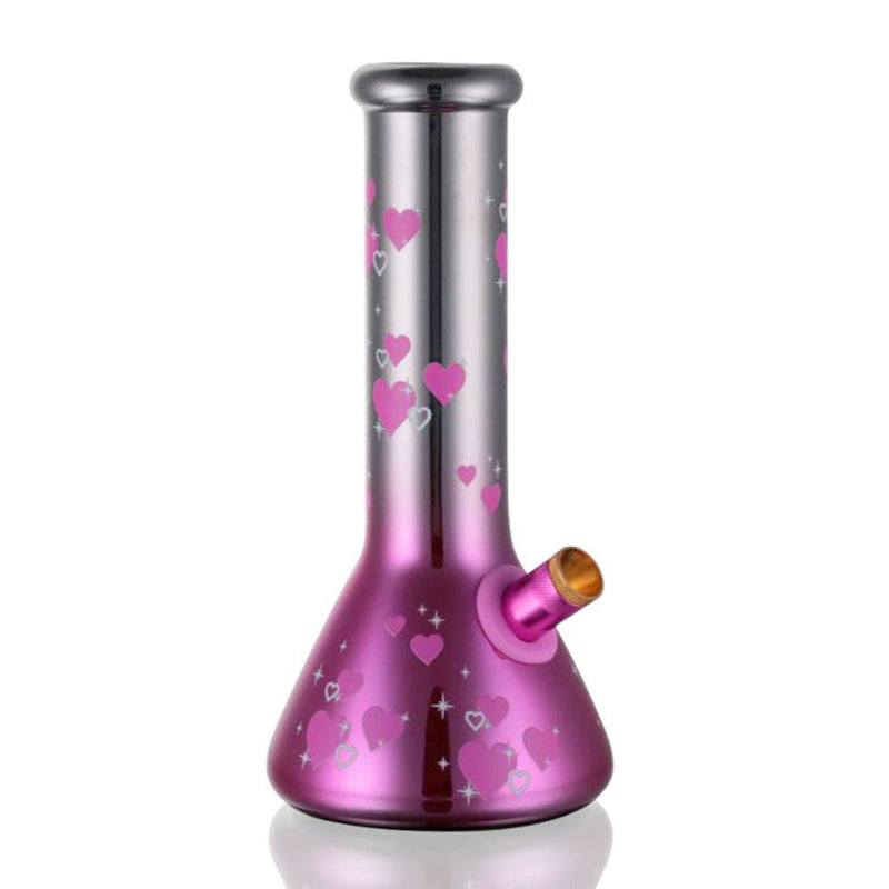 BW - Hearts Chrome Glass 20cm Beaker Bong - Silver/Pink