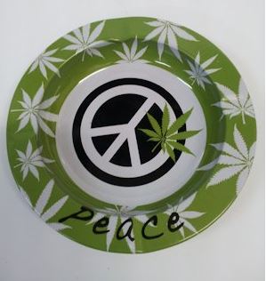 Ashtray.     Metal Tin Tray - Peace and Leaf