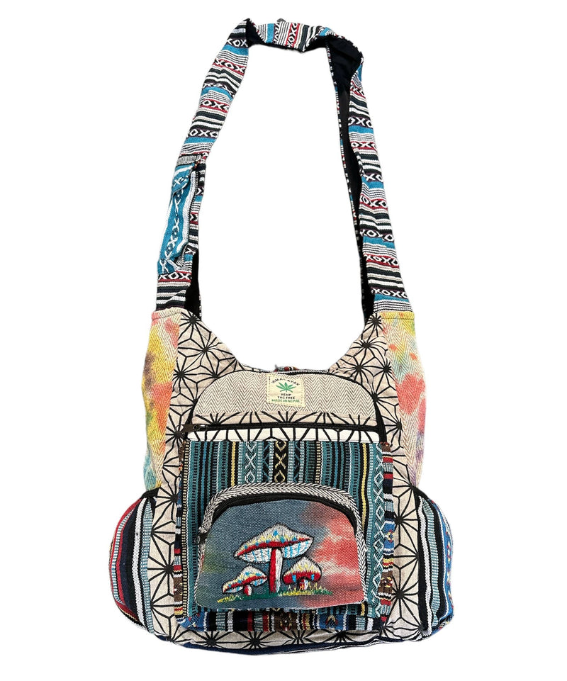 Cotton/Hemp Mushroom Double Front Side Pocket Bag