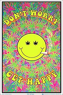 Poster block mounted Don't Worry Get Happy Blacklight