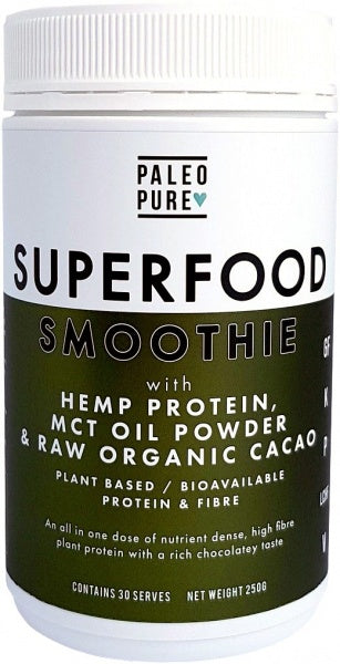 Paleo Pure Superfood Smoothie with Hemp Protein, MCT Oil Powder & Raw Organic Cacao 250g