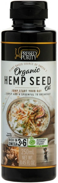 Pressed Purity Organic Hemp Seed Oil G/F 250ml