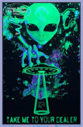 Poster block mounted.   Alien Take Me To Your Dealer Flocked Velvet Blacklight