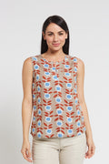 Ladies’ Hemp Bamboo Sleeveless Floral Top-Sand