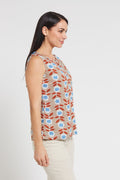 Ladies’ Hemp Bamboo Sleeveless Floral Top-Sand