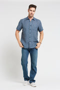 Men’s 100%Hemp Stripe Short Sleeve Shirt-Navey