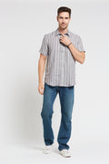 Men’s 100%Hemp Stripe Short Sleeve Shirt- Grey