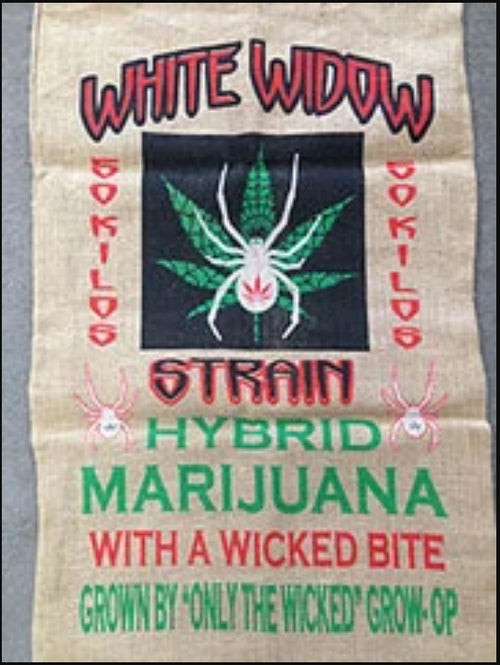 WHITE WIDOW MARIJUANA BURLAP BAG ( sold by the piece ) 