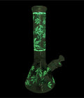 Glow In The Dark Leaf Glass Beaker Waterpipe – 35cm