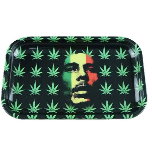 Rolling tray.     Rasta / Leaf Metal Medium Tray