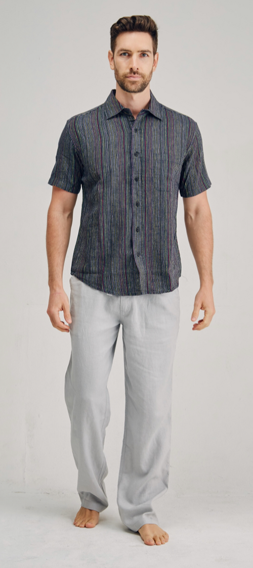 MST421 Men’s Hemp Blended Stripe Short Sleeve Shirt