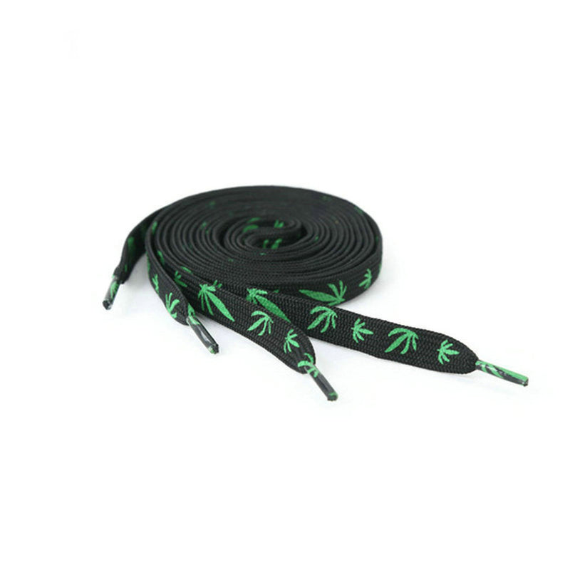 Shoelaces.     Black and Green Cannabis Leaf