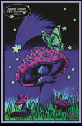 Poster block mounted.    Mushroom Butterfly Flocked Velvet Blacklight