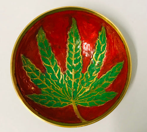 Brass Leaf Bowl - Small Red