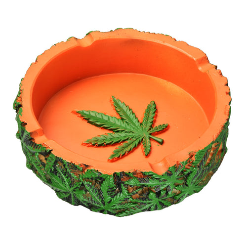 Ashtray.   Abundance of Hemp Leaves Round Resin Ashtray |