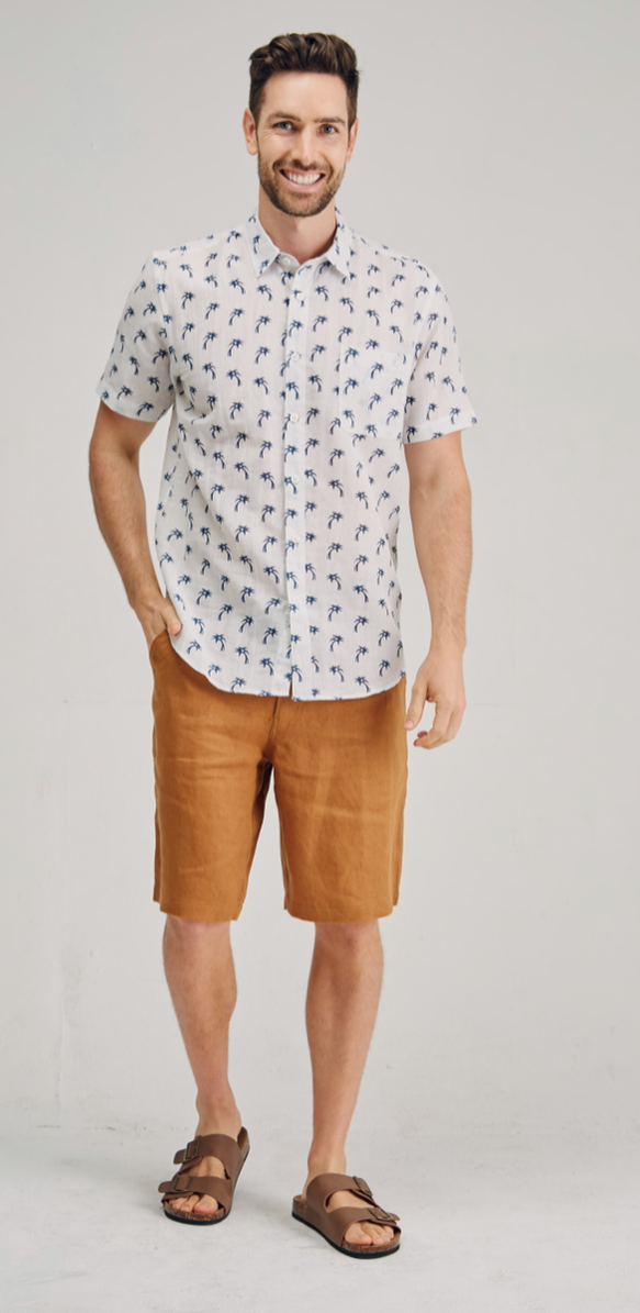 MST2122 Hemp Cotton Tree Print Short Sleeve Shirt